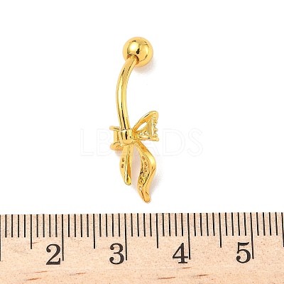 Brass Pave Clear Cubic Zirconia Curved Barbell Bowknot Belly Rings AJEW-L099-01B-G-1
