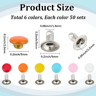300Pcs Flat Round Baking Paint  Zinc Alloy Snap Rivet Butt Screw FIND-GF0009-30B-1