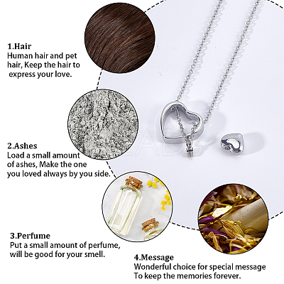 1Pc 304 Stainless Steel Heart Pendant Urn Ashes Necklaces NJEW-CN0001-19P-1