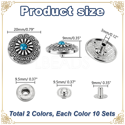 20 Sets 2 Colors Brass Snap Button FIND-GA0003-65-1