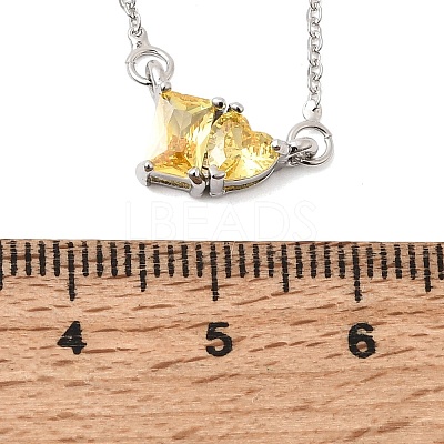 Brass Pave Cubic Zirconia Rectangle and Heart Pendant Cable Chain Necklaces KK-CBAB173-04P-05-1