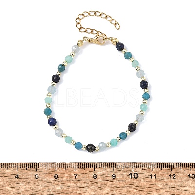 Natural Amazonite & Dyed Lapis Lazuli & Dyed White Jade & Apatite Faceted Round Beaded Bracelets BJEW-JB14142-1