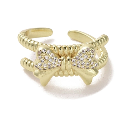 Brass Micro Pave Cubic Zirconia Open Cuff Ring RJEW-K256-58E-G-1