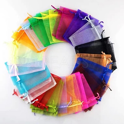 Rectangle Organza Drawstring Bags CON-PW0001-054A-1