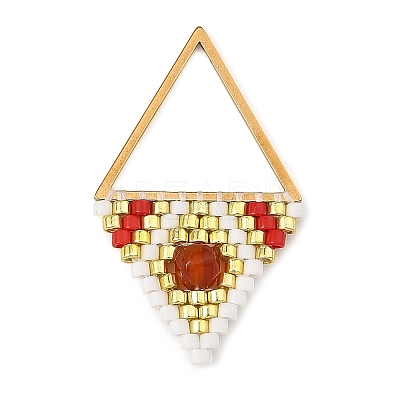 Natural Agate(Dyed & Heated) Faceted Round & Glass Seed Beaded Pendants PALLOY-MZ01405-02-1