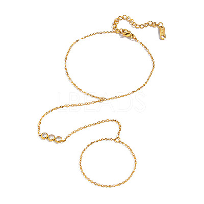 304 Stainless Steel Pave Clear Cubic Zirconia 3 Flat Round Cable Chain Ring Bracelets JC5621-1