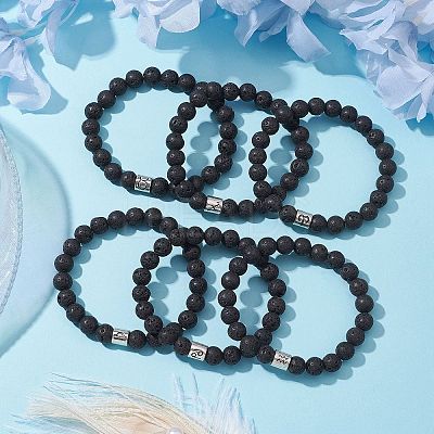 12Pcs 12 Styles 8mm Round Natural Lava Rock Constellation Beaded Bracelet Sets BJEW-JB10870-1