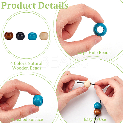 4 Colors Wood Large Hole Beads WOOD-FG0001-52-1