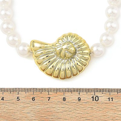 Plating Acrylic Couch Pendant ABS Plastic Imitation Pearl Round Beaded Necklaces for Women NJEW-JN06463-1