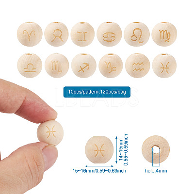 120Pcs 12 Styles Unfinished Natural Wood European Beads WOOD-CD0001-09-1