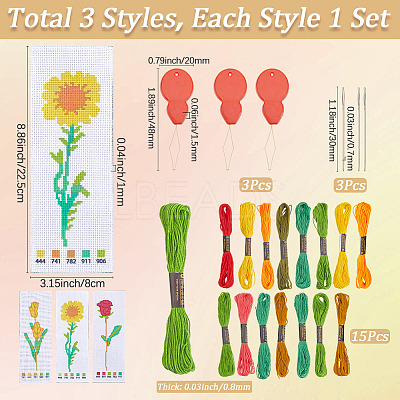 DIY Flower Pattern Embroidery Bookmark Kits DIY-SC0028-91-1