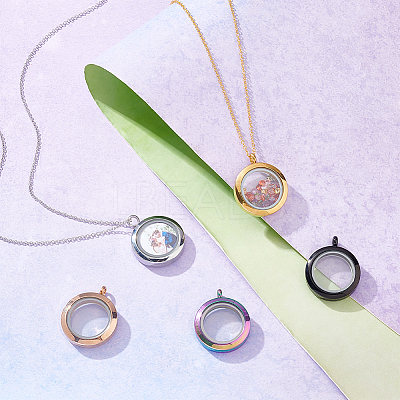 5Pcs 5 Colors 304 Stainless Steel Locket Pendants STAS-UN0045-54-1