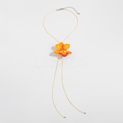 Cloth Flower Pendant Imitation Leather Waxed Cord Tassel Y Necklaces FS-WG643B1-01-1