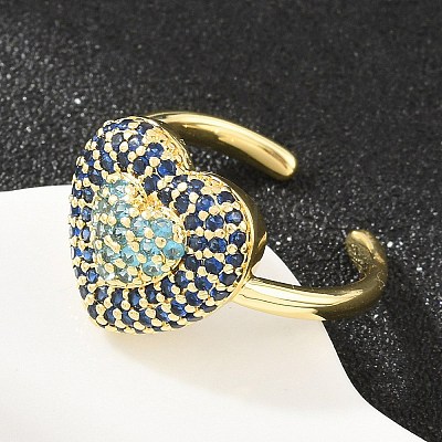 Heart Brass Micro Pave Cubic Zirconia Cuff Open Rings for Women CU-CBA0A21-01G-1