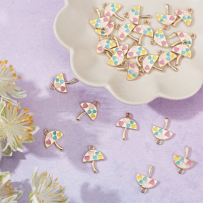 30Pcs Umbrella with Heart Alloy Enamel Pendants ENAM-SC0002-98-1