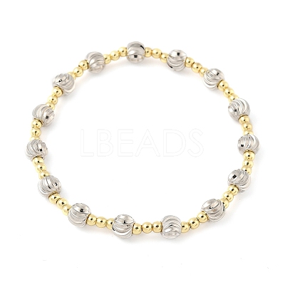 Brass Round Beaded Stretch Bracelets for Women Men LS-BJEW-Z129-01GP-1