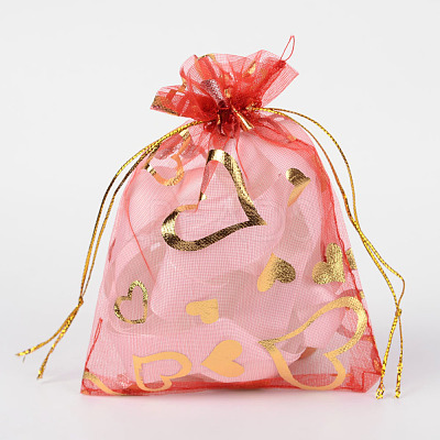 Heart Printed Organza Bags OP-R022-10x12-07-1