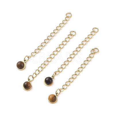 Ion Plating(IP) 316 Surgical Stainless Steel Curb Chain Extender with Gemstone Round Charm STAS-A097-01G-1