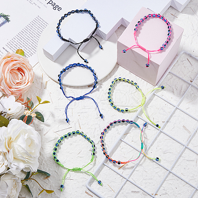 6Pcs 6 Colors Resin Evil Eye Braided Bead Bracelets Set BJEW-FI0001-46-1