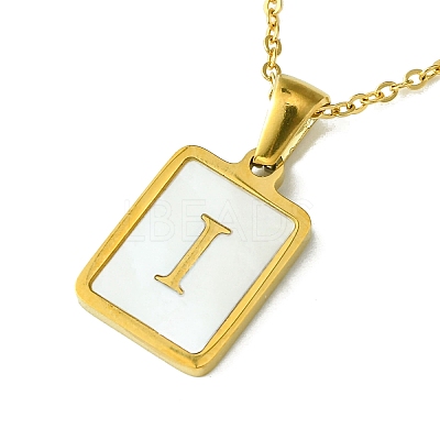 Ion Plating(IP) Rectangle with Initial Letter 304 Stainless Steel Pendant Necklace NJEW-R265-04G-I-1