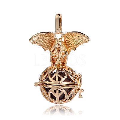 Golden Plated Brass Hollow Round Cage Pendants KK-J252-05G-1