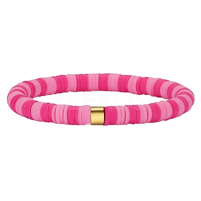 Polymer Clay Heishi Surfer Stretch Bracelet with 304 Stainless Steel Beaded BJEW-SW00109-05-1