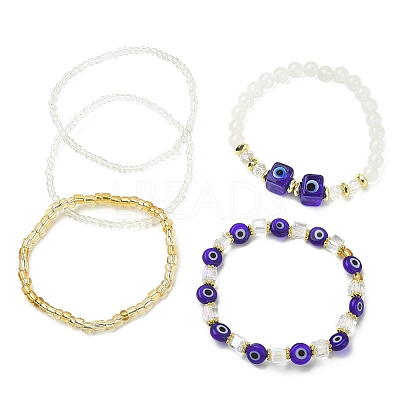 5Pcs 5 Style Natural Quartz Crystal & Lampwork Evil Eye & Seed Beaded Stretch Bracelets Set BJEW-JB09616-04-1