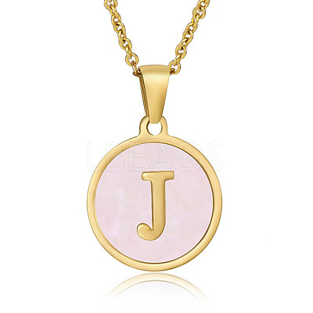 Natural Shell Initial Letter Pendant Necklace LE4192-1-1