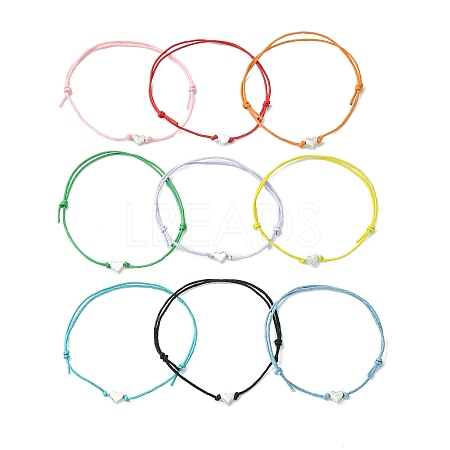 10Pcs 10 Color Alloy Heart Beaded Cord Bracelets Set BJEW-JB08182-1