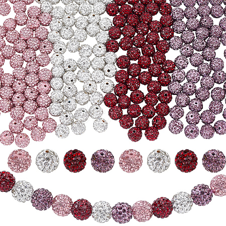 200Pcs 4 Colors Pave Disco Ball Beads RB-PA0001-10A-1