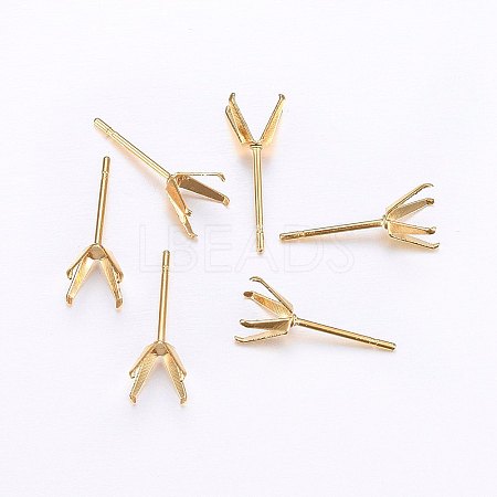 304 Stainless Steel Prong Earring Settings LS-STAS-O098-06G-01-1
