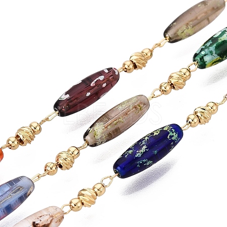 Picasso Style Handmade Brass & Glass Beaded Link Chains CHC-Q021-05G-1