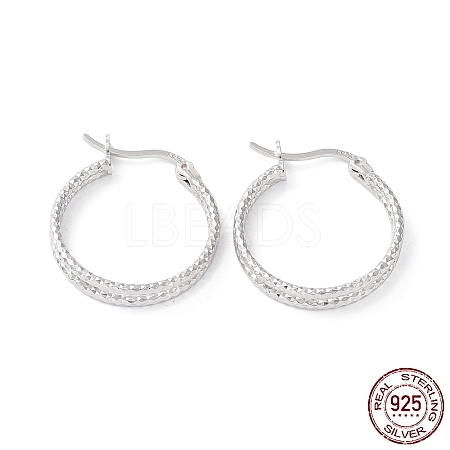 Rhodium Plated 925 Sterling Silver Hoop Earrings EJEW-K258-14P-1