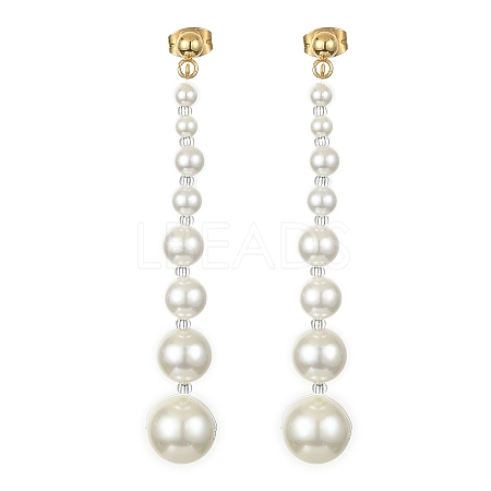 Shell Pearl Long Tassel Dangle Stud Earrings EJEW-TA00242-1