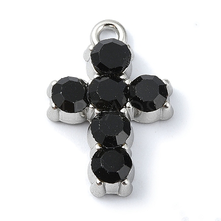 Rack Plating Alloy with Black Rhinestone Pendants FIND-Z051-04P-03-1