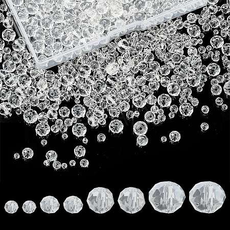 8 Strands 4 Size Transparent Glass Beads Strands EGLA-YW0003-10A-1