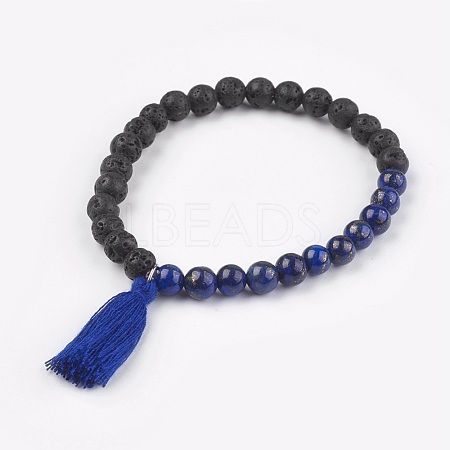 Natural Lapis Lazuli Stretch Bracelets BJEW-JB03948-03-1