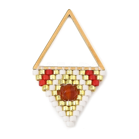 Natural Agate(Dyed & Heated) Faceted Round & Glass Seed Beaded Pendants PALLOY-MZ01405-02-1