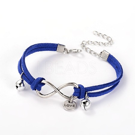 Leather Cord Brass Infinity link Bracelets BJEW-JB01952-05-1
