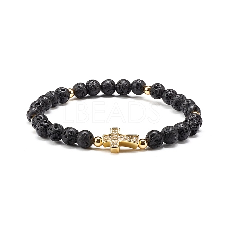 Natural Lava Rock Beads Stretch Bracelet for Girl Women BJEW-JB06846-01-1