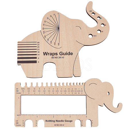 1 Set Elephant Shape  Wooden Knitting Needle Gauge & Yarn Wrap Guide Board DIY-BC0006-94-1