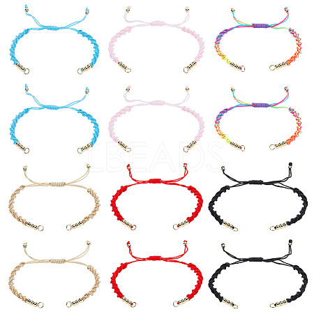  12Pcs 6 Colors Half Finished Braided Nylon Thread Bracelets AJEW-NB0003-62-1