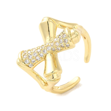 Cross Brass Micro Pave Clear Cubic Zirconia Cuff Rings for Women RJEW-G311-01A-G-1