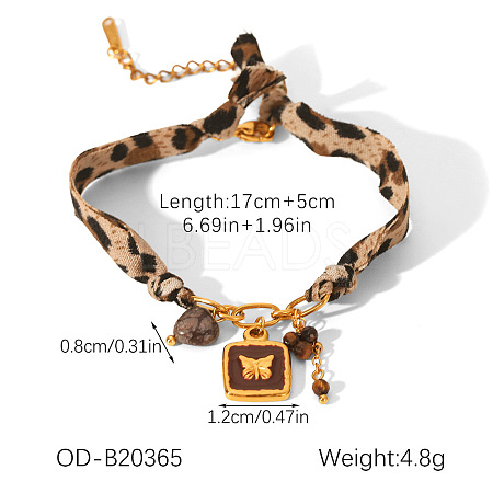 304 Stainless Steel & Resin & Natural Tiger Eye Charm Leopard Print Scarf Bracelets WG041BF-02-1