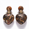 Heart Assembled Natural Bronzite and Synthetic Imperial Jasper Openable Perfume Bottle Pendants G-R484-01F-2