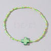 Beach Vacation Style Shell Cross & Glass & Brass Beaded Stretch Bracelets for Women FP3154-2-1