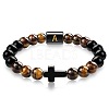 8MM Natural Tiger Eye and Matte Black Obsidian Round Beaded Stretch Bracelets SL9862-1-1