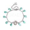 Alloy Starfish Scallop Shell Shape with Glass Teardrop Charm Bracelets BJEW-JB09983-02-1