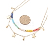 Brass Star Charms Double Layer Necklace with Colorful Glass Beaded for Women NJEW-TA00050-5