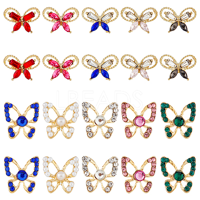 40Pcs 10 Style Butterfly Alloy Rhinestone Cabochons MRMJ-HY0002-38-1